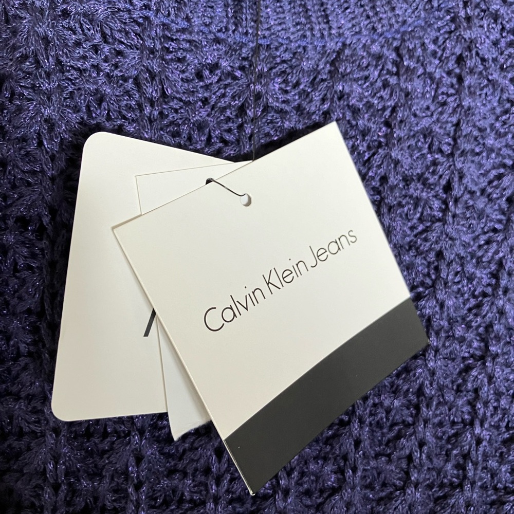 NWT Calvin Klein Sweater Women's knit purple blue crew top‎ shirt knitted medium - Picture 6 of 6